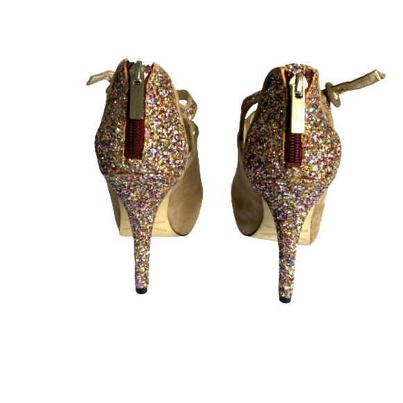 Enzo Angiolini Suede Glitter Strappy Ankle Booties Heels Back Zip 4.5” Sz 8.5M - Picture 4 of 9